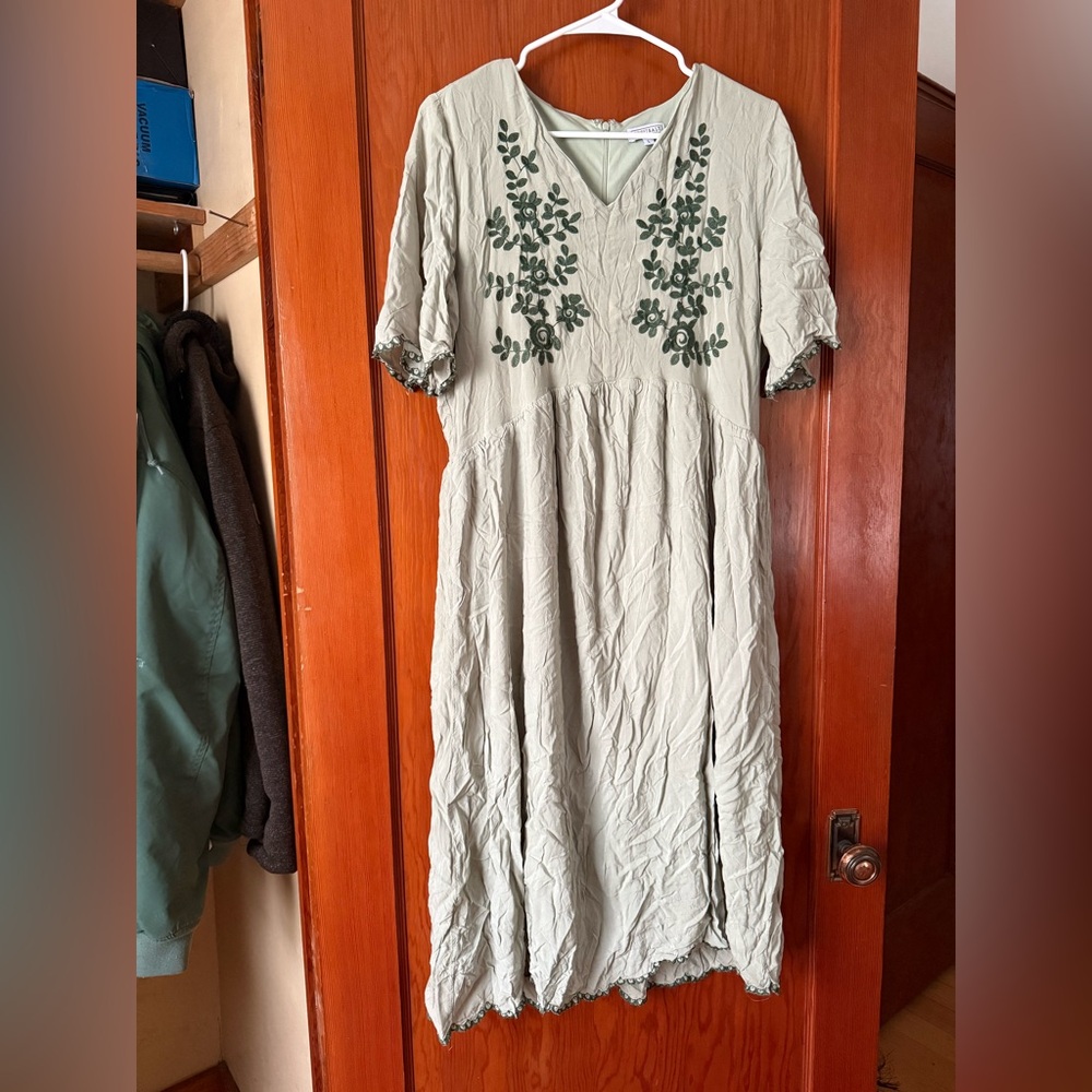 Green Casual V-Neck Sundress